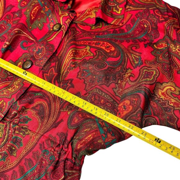 VTG 90s Linda Allard Ellen Tracy Paisley Blazer Top Sz.M Red Silk Wool Whimsigot - Picture 9 of 13
